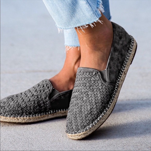Gray Weaved Flat Espadrille Slip On Sneakers - Picture 3 of 4